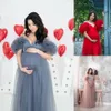 2021 Puffy Evening Dresses Off Shoulder Lace Tulle Maternity Dress Luxury Lush Appliques Ruffles Graviditetsklänningar till fotografering Robes Babyshower