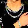 Chains 13MM Iced Out Cuban Necklace Link Chain Women Crystal Neon Colorful Enamel Choker Suit Rainbow Bracelet Jewelry