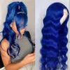 Perruque Lace Frontal Wig synthétique ondulée bleue, cheveux naturels, Deep Wave, Simulation de cheveux humains, pour femmes noires américaines, 1507274263