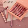 Long-lasting Waterproof HANDAIYAN Matte Lip Gloss Set Cosmetics Soft Silk Rich Color Moisturizing Liquid Lipsticks Makeup For Women Beauty Easy To Wear DHL Free