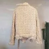 Automne hiver Vintage élégant Tweed femmes manteaux vestes à manches longues col rabattu ceinturé mode mince dames hauts 210513