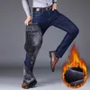 inverno uomo nero/blu caldo spesso slim fit jeans business moda casual denim pantaloni in pile stretch pantaloni di marca 211124