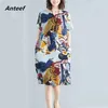 Kurzarm plus Größe Baumwolle Vintage Floral Frauen Casual lose Midi Sommerkleid elegante Kleidung Damen Kleider Sommerkleid 210329