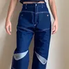 Taille haute Jeans de style lâche pour femmes à la mode Casual Pantalon patchwork droit Hip Pop Girls Washed Boyfriend 210524