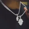 Guldfärg Hip Hop Iced Out Bling Men Boy Jewelry Hiphop Rock Punk Ice Baguette CZ Hamsa Hand Fatima039s Hand Pendant Necklace 3328602185