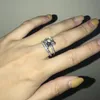 Anéis de casamento 2 pçs/set mulheres princesa casal ouro prata corte quadrado conjuntos de anel cz zircônia cúbica jóias nupcial noivado