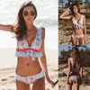 Women's Swimwear Ruffle Bikini Set Women Floral Print Strip Swimsuit Brazilian Biquini Halter Bikinis Pad Bathing Suit Maillot De Bain