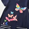 Dxton Baby Girls Summer Dress Bomull Barn Kortärmad Klänning Butterfly Kids Casual Dress Girls School Vestidos Tjejer Kläder Q0716