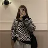 Jielur O-Neck Women's Sweater Loose Pullovers Ladies Soft Striped Zebra Chic Korean Knitted Sweaters Casual Tops Winter Harajuku 211018