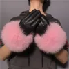 Les gants en cuir de renard pour femme et la peau de mouton épaisse sont chauds en hiver266c