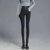 High waist skintight pencil jeans for women vintage Elastic slim Korean legging Button fly skinny denim pants big size 211129