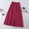Letni Dorywczo Szyfonowy Drint Dot-Print Spódnica Kobieta Wysoka Talia Midi Plisowane Kobiet Czarny Biały Czerwony Długie Streetwear 210421