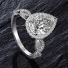 Water Drop 4ct Moissanite diamantring 100 % original 925 sterling silver Förlovningsbröllopsringar för kvinnor fina smycken