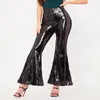 Kvinnors byxor Capris 2021 Sequin Fashion Women Sparkle Spring Slim Flare Ladies Skinny Glitter Hög midja Kvinna Sexig Bell-Bottom Brouser