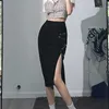 Vintage seksi bölünmüş maxi skinny etek kadınlar harajuku Kore yüksek bel vücutcon etek kulüp giyim moda yaz bezi cutandpscho y0824