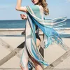 Oversize Bohemian listrado em v-pescoço em v manga de capa franjas de malha vestido de verão encobrir as mulheres beachwear crochê túnica Q900 210420