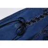 High Waist Drawstring Lace Up Design Denim Pants Women Blue&Black Vintage E-Girl Pencil Jeans Trousers Skinny Slim Sexy Ins Pant 210515