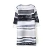 Print Pleated Dress Loose Casual Wrist Sleeve Striped Stitching Color Dresses Ladies Large Size Fashion Clothing 2D3936 210526