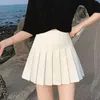 Aelegantmis Lolita-stijl geplooide mini korte rok vrouwen een lijn hoge taille Korea Chic S schooluniform 4 kleuren 3XL 210607