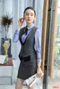 Costumes pour femmes Blazers formel gris gilet femmes d'affaires avec deux pièces jupe et haut ensembles dames vêtements de travail gilets OL Style