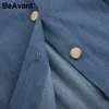 Beavant Seksi Kayış Uzun Denim Elbise Kadınlar Vintage Düğme Ön Yay Kemer Yaz Elbiseler Bahar Bayanlar Ofis Elbise Kadın 210709