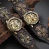 Shenhua Retro Gotycki Brązowy Szkielet Automatyczny Zegarek Mechaniczny Mężczyźni Steampunk Samo uzwojenia Zegar Tourbillon Watch Reloj Hombre Q0902