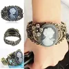 Charm Bracelets Vintage Bronze Relief Carved Cameo Statue Queen Bangle Bracelet Rhinestones Fashion Jewelry