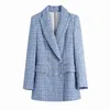 Casual Women V Neck Breasted Coat Spring-Autumn Fashion Ladies Office Female Checkered Texture Blazer 210515
