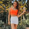 Frauen Neon Gelb Tank Tops Sommer Basic Crop Top Streetwear Mode Harajuku Cropped Tees Orange Sexy Ärmellose Halb Sehen 210517