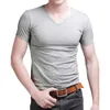 T-Shirt Herren Casual Kurzarm V-Ausschnitt T-Shirts Solide Sommer Baumwolle Schwarz / Grau / Grün MYDBSH 210726