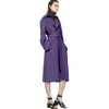 Women's Trench Coats Long Style Fashion Lace-Up Windbreaker Jacket Solid Color Long-Sleeved Loose Purple Coat
