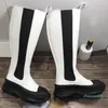 Женская дизайнерская платформа Strick Slick Knee Boots White Microfiber Кожа Chelsea Boot 6630