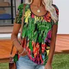 Lato Damska Oszka Drukowana Tie Barwnik Szwy z krótkim rękawem Koszulki Dorywczo Luźne Wakacyjne Styl Harajuku Moda Tees Plus Size 210526