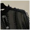 Damen-Blusen, Hemden, langärmelig, Chiffon-Bluse, elegantes Spitzen-Panel, Stehkragen, Diamant-Glöckchen-Shirt, modisches Design, High-End-Oberteil