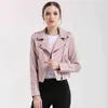 Rivet Pu Leather Jacket Women Pink Black Colors Motorcycle Short Coat Soft Faux Biker Female 210423