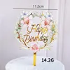 Newest Colored flowers Happy Birthday Cake Topper Golden Acrylic Birthday party Dessert decoration for Baby shower Baking supplies