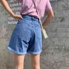 Stor försäljning hög midja denim shorts kvinnlig chic byxa breda ben lösa avslappnade sommar sexiga shorts plus size big ficka kort 210412