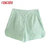 Tangada Women Elegant Green Embroidery Shorts Side Zipper Pockets OL Shorts Pantalones JE60 210609