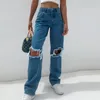 Denim Jean Women Vintage Streetwear Losse High Tailled Baggy Mom Jeans broek Casual Losse Loze Been broek Gat jeans