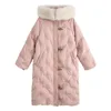 Winter Women Real Fox Fur Collar Hooded Long Down Parkas Horn Button 90% White Duck Coat Thick Warm Snow Outwear 210430
