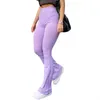 Femmes pantalon évasé côtelé tricoté mince élastique taille haute pantalons longs dames violet pantalons de survêtement femme Vintage vêtements 210522