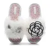 Kvinna päls fluffig slipper furry flip flop öppen tå plysch mysig hem mjuk vinter platt anti-slip spa inomhus blomma tofflor s988 210625