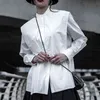 [EAM] femmes blanc plissé grande taille Blouse col montant à manches longues coupe ample chemise mode printemps automne 1DD6207 21512