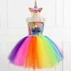Barnuppsättningar Halloween Cosplay Rainbow Sequin Dress Princess Dress