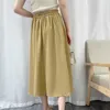 SURMIITRO printemps été Midi longue jupe femmes Style coréen jaune bureau dame mi-longue taille haute jupe plissée femme 210712