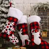 Kerst kousen jute plaid stijl met sneeuwvlok reindee pluche faux bont manchet xmas vakantie feest decor phjk2108