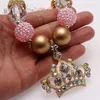 Fashion Baby Kids Chunky Bubblegum Necklaces With Rhinestone Crown Pendant Cute Girls Necklace Bracelet Jewelry Gift