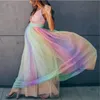 Maternity Dresses Poggraphy Long Graviditet Po Shoot Prop for Baby Showers Party Rainbow Tulle Gravid Kvinnor Maxi Gown