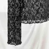 Cuello redondo Mangas completas Otoño e invierno Ropa interior Encaje Hollow Out Elástico Cintura alta Camiseta Mujer Top 210421