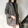 Damesjassen Koreaanse chique vrouwen vintage plaid jas elegante turn-down kraag lange mouw losse pak bovenkleding vrouwelijke modezakken